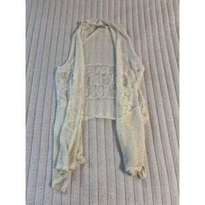 Mod’Land dainty Lace mixed media long line Waterfall vest women large cream boho